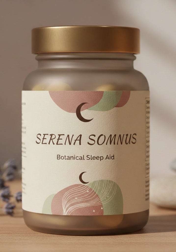 Serena Somnus product package on a warm neutral background